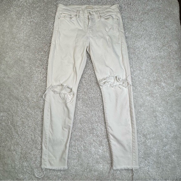 Mother Denim White Distressed Ankle Fray Looker Skinny Jeans stretchy sz 29 - Picture 3 of 16